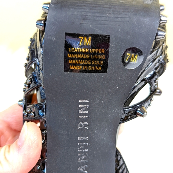 Studded Gianni Bini Slingback Black Patent Leather Stiletto Heels - Picture 5 of 8